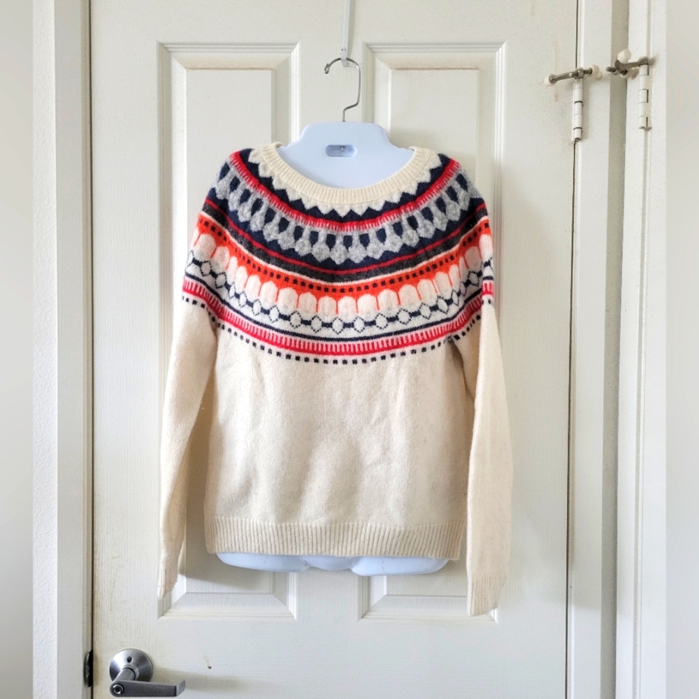 GAP Fair Isle Mohair Wool Blend Sweater Ivory Multicolor Nordic M